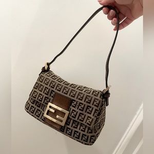 Fendi Baguette Bag Zucchino Canvas Mini - Brown